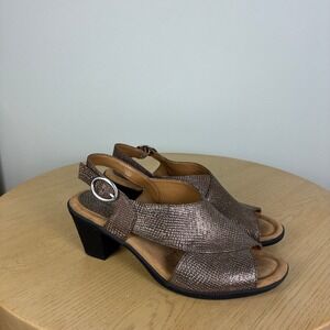 Comfortiva Metallic Snakeskin Slingback Block Heel Sandals Women's 7.5W Summer